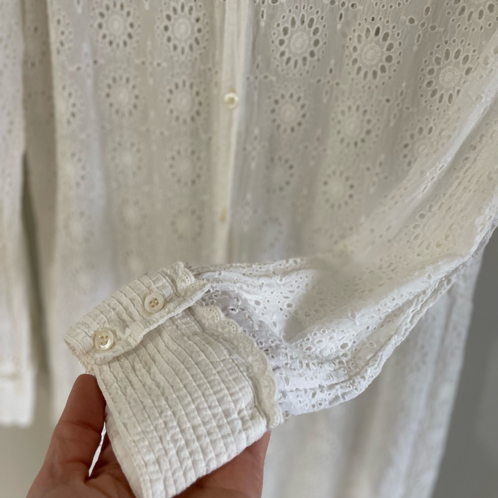 Johnny Was White Eyelet Shirt Dress/ Coverup - Size Medium - Picture 12 of 15